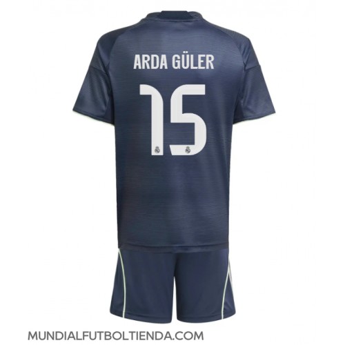Camiseta Real Madrid Arda Guler #15 Segunda Equipación Replica 2025-26 para niños mangas cortas (+ Pantalones cortos)
